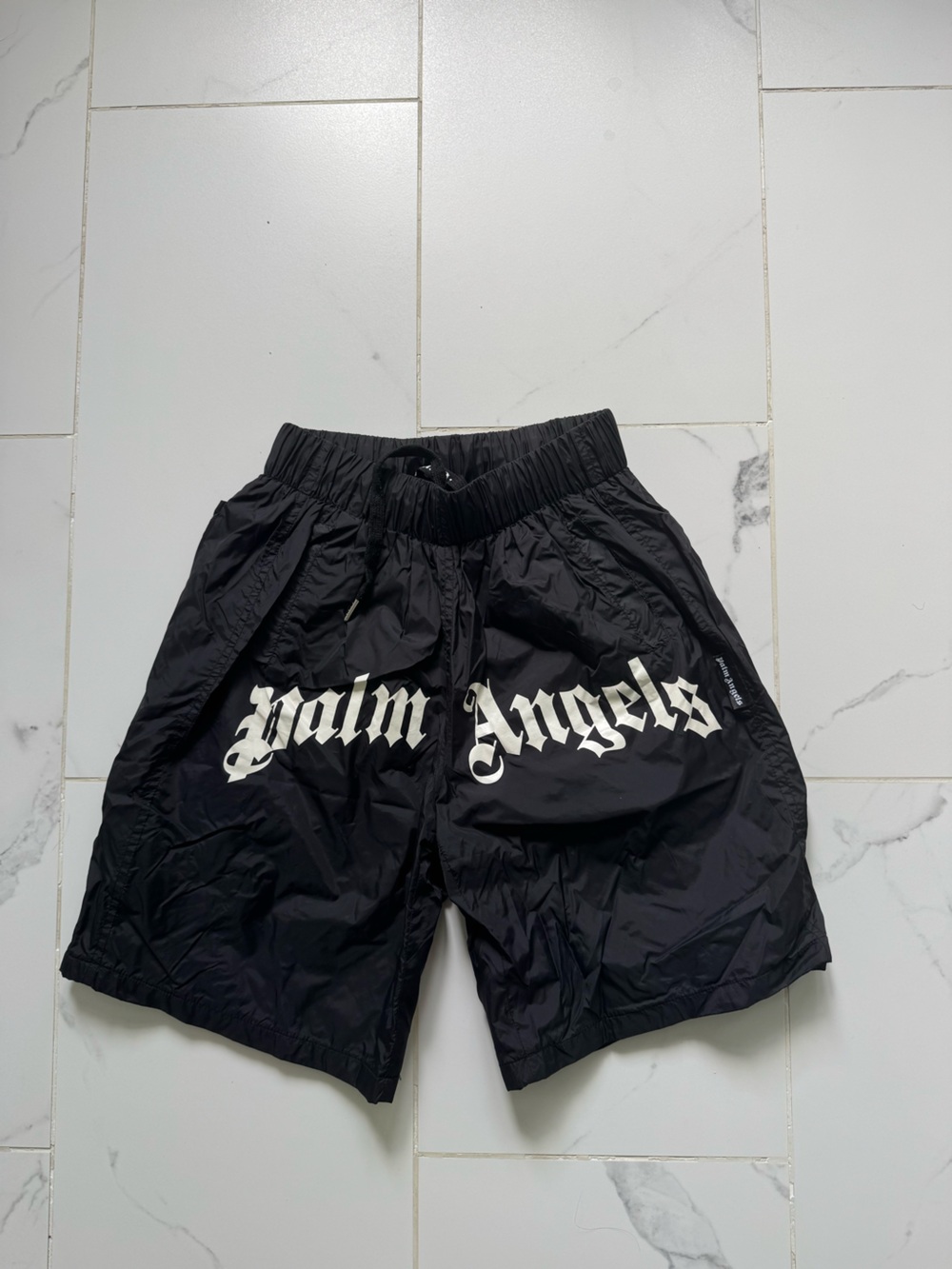 Palm Angels Black Jogger Shorts with White Gothic Logo